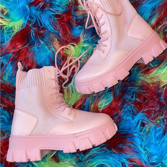 Pink Sock Knit Platform Booties - Picture 2 of 4